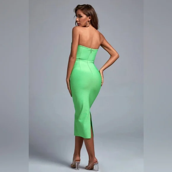 Green Strapless Midi Bandage Dress - Picture 6 of 6